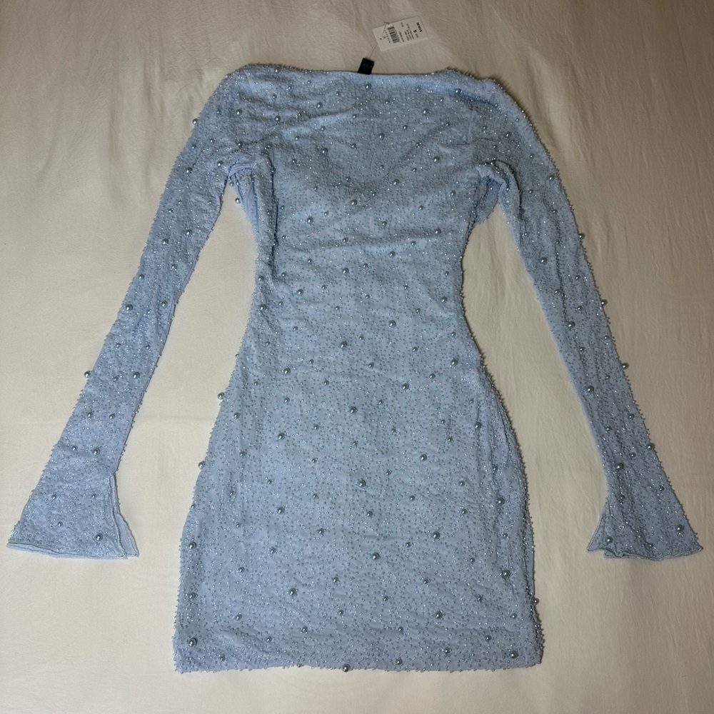 Bianca Long Sleeve Faux Pearl Beaded Mini Dress - Picture 11 of 11